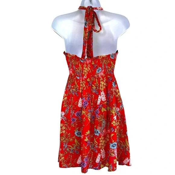 Y2K Boho Floral Festival Halter Babydoll Dress Sz M Country Indie Smocked - Picture 3 of 6
